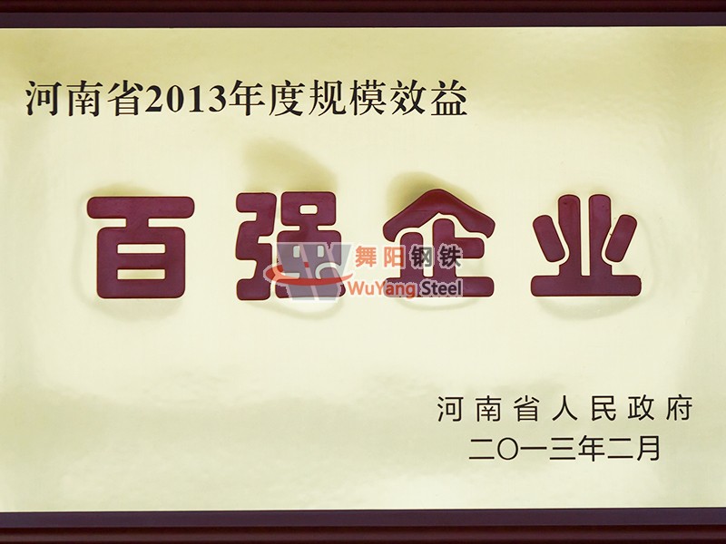 舞陽鋼鐵公司-河南省2013年度百?gòu)?qiáng)企業(yè)